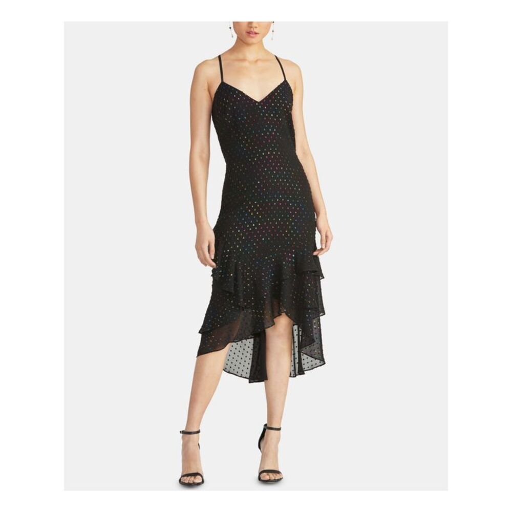 RACHEL ROY Womens Ruffled Spaghetti Strap V Neck Midi Hi-Lo Dress